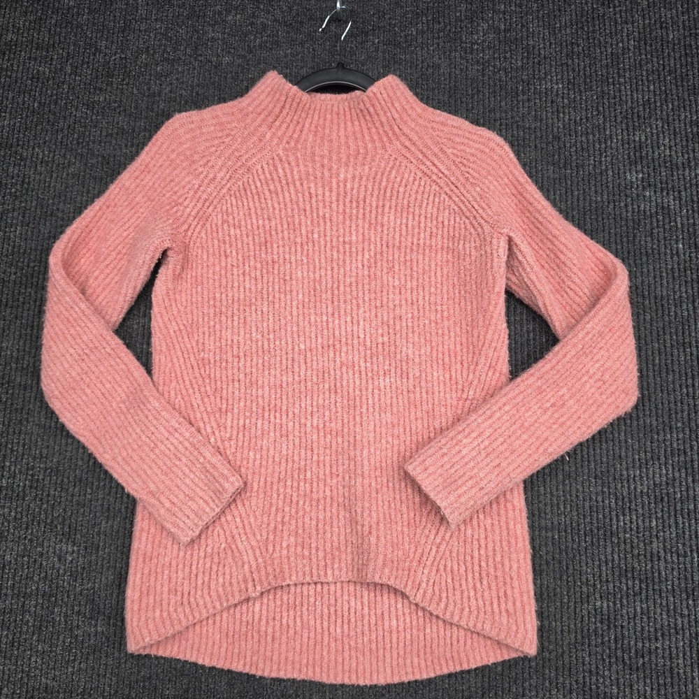 Madewell Mock Neck Ribbed Wool Blend Sweater Pink XXS Raglan High Low Hem